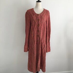 FAR AWAY FROM CLOSE Anthropologie Red Beige Knit Wool Blend Long Cardigan
